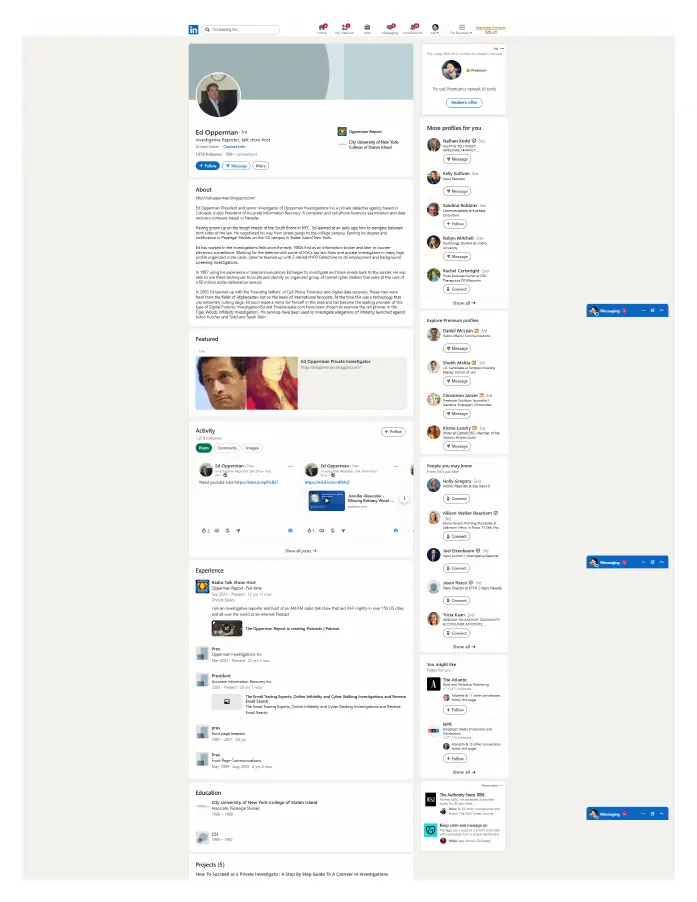 Page 1 of preserved LinkedIn — Ed Opperman profile capture