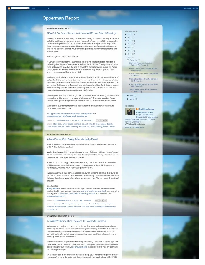 Page 1 of preserved The Opperman Report Blogspot — 2012 capture
